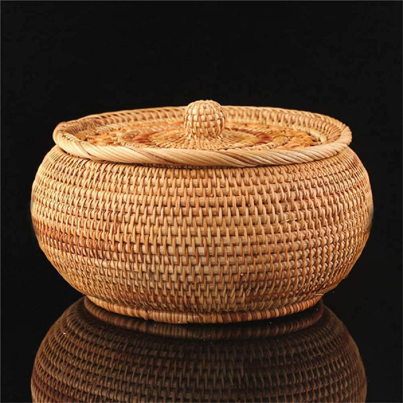 Bayou Breeze Round Rattan Fruit Basket Storage, Handmade Woven Food